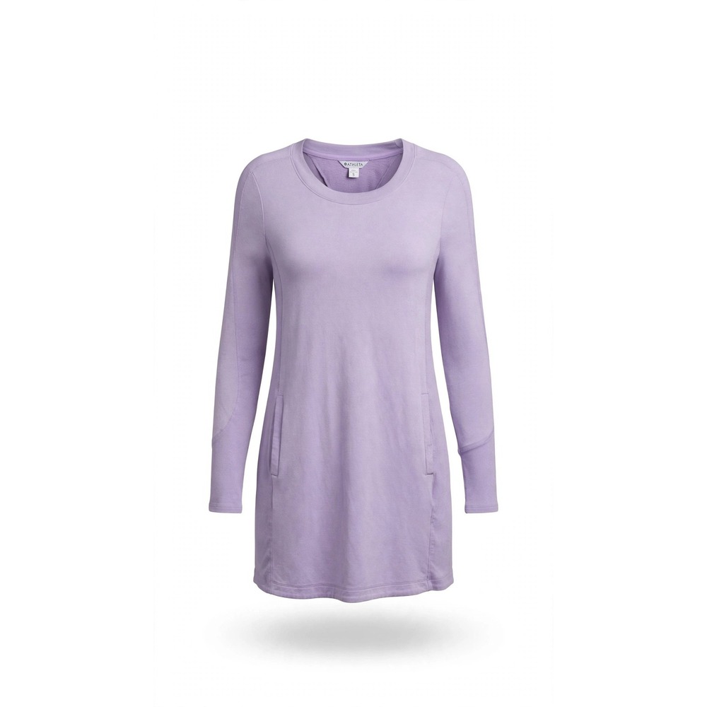 Athleta Women Lavender Purple Long Sleeve Sweatshirt Dress Pockets Size XL